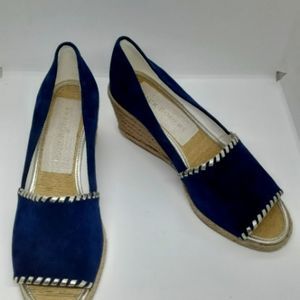 Jack Rogers Palmer Wedges Midnight Blue & Gold Stitching  Size 9M/NWT